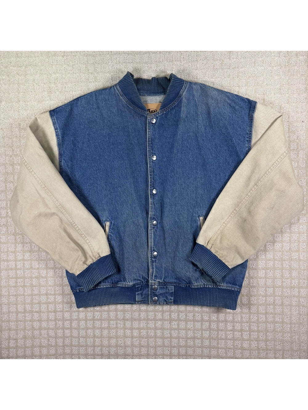iD International Denim Blue Beige Bomber Jacket L